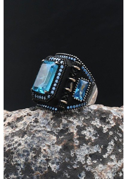 Akua Marine - Aqua Marin Taşlı Kare Tasarımlı 925 Ayar Gümüş Yüzük 902202 fırsatları