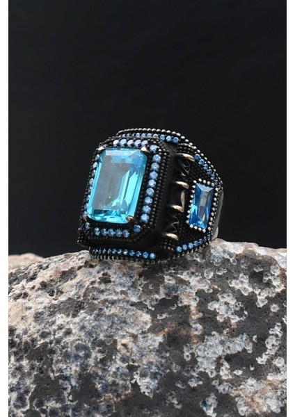 Akua Marine - Aqua Marin Taşlı Kare Tasarımlı 925 Ayar Gümüş Yüzük 902202 indirimleri