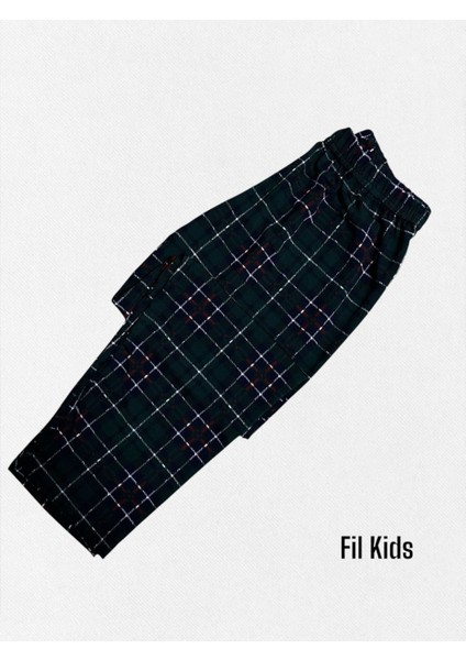 Erkek Çocuk Pamuklu Yeşil Ekose Kumaş Gömlek Yaka Boydan Düğmeli Mevsimlik Pijama Takımı fırsatları