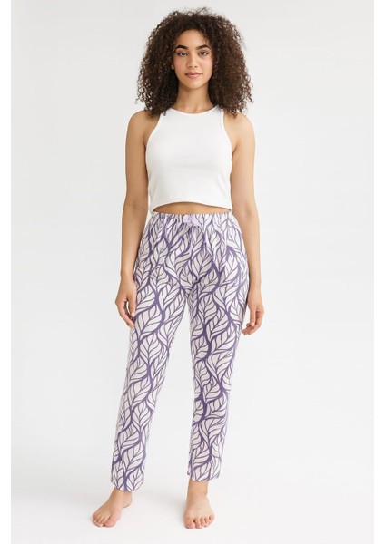 Kadın Yaprak Desenli Tek Alt Lila