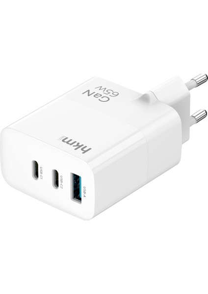GAN MULTI 65W Usb-A ve 2*type-C Üç Portlu Hızlı Şarj Aleti, Güç Adaptörü, Beyaz fırsatları