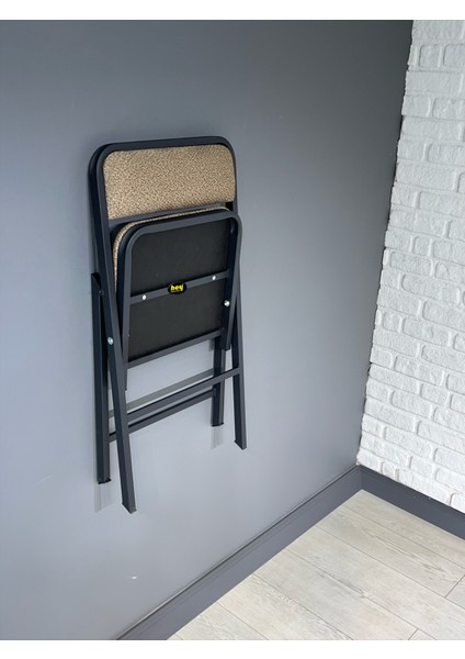 Buse Çalışma Masası Ofis Bilgisayar Masası + Katlanır Sandalyeli 103 cm Metal Siyah Ayak