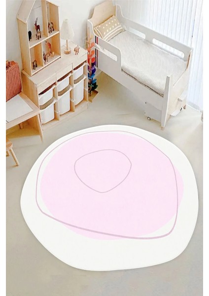 Dijital Kaymaz Yıkanabilir Pembe Yuvarlak Çocuk Halısı Çocuk Odası Dekorasyon Çocuk Oyun MATID7068
