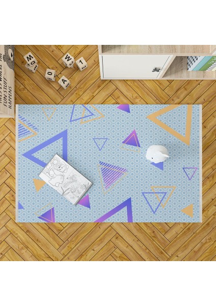 Geometrik Mavi Pamuk Dikdörtgen Modern Desenli Pamuk Makinada Yıkanabilir Hav Toz Vermez Leke Tutmayan Kaymaz Taban Dijital Makine Baskı Salon Yolluk Mutfak Halı fırsatları