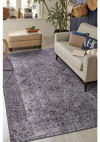 Invernes Klasik Lila Polyester Dikdörtgen Modern Desenli Pamuk Makinada Yıkanabilir Hav Toz Vermez Leke Tutmayan Kaymaz Taban Dijital Makine Baskı Salon Yolluk Mutfak Halı fiyatları