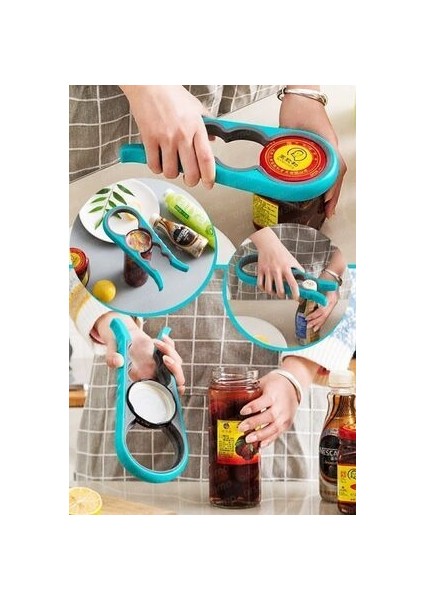 Çok Amaçlı Silikon Kavanoz ve Şişe Açacağı - Kaymaz, 4 Boyutlu, 23x9x2 cm, Mavi, Ergonomik Tasarım fiyatları