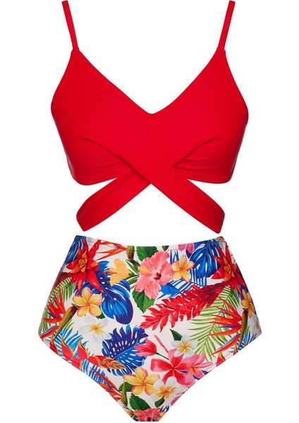 Yüksek Bel Çapraz Bağcıklı Bikini Takım