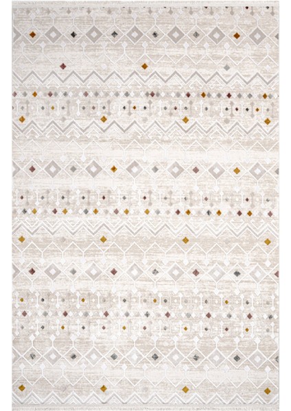 Shadowy Geometrik Bej Örgü Dikdörtgen Modern Desenli Akrilik Hav Vermeyen Leke Tutmayan Kolay Temizlenen Yumuşak Makine Salon Yolluk Mutfak Halı