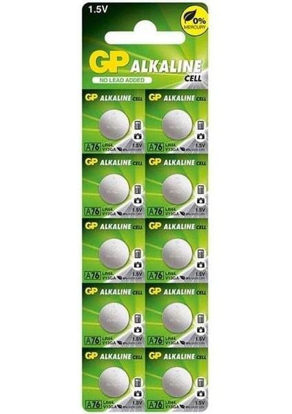 Gp A76 LR44 Alkalin Ag-13 Pil (A76F-2C10) 10'lu Paket