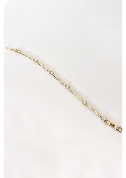 Zirkon Taşlı Çubuklu Gold Suyolu Vip Bileklik