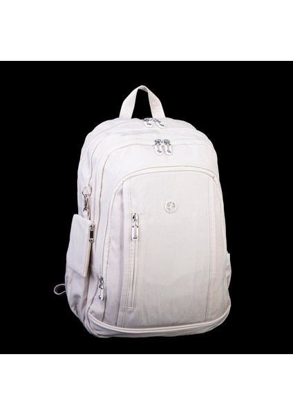 Unisex Büyük Boy Hafif Çok Gözlü Okul Sırt Çantası (en :30 cm boy:44 cm) Bej