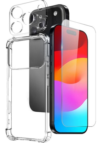 iPhone 17 Pro Max Kılıf Nitro Darbe Korumalı Antişok Kılıf + Ekran Koruyucu + Lens Koruyucu