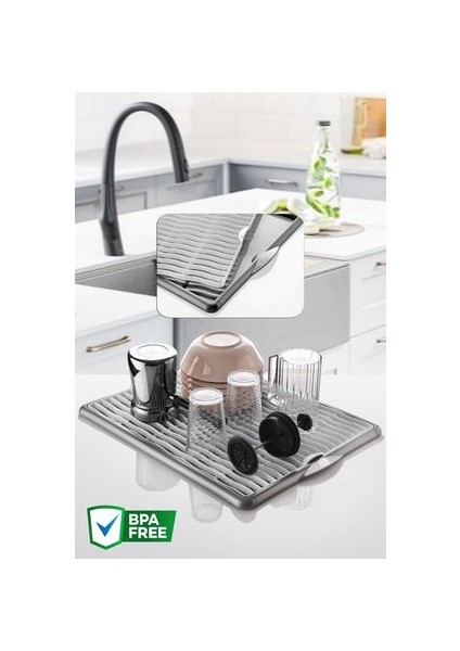 Sofra Mutfak Gereçleri Yüksek Performanslı Plastik ve Silikon Bulaşık Kurutmalığı - 45x33,5 cm, Gri, Darbelere Dayanıklı, BPA İçermeyen fiyatları