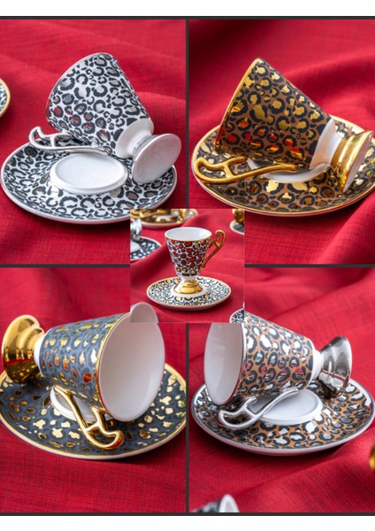 LEOPAR DESEN 6 LI KARIŞIK RENK FİNCAN TAKIMI