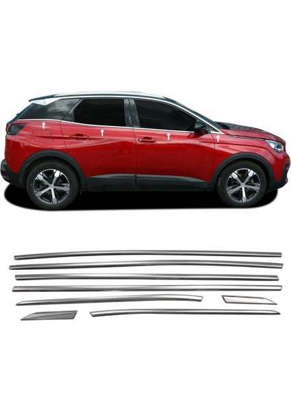 Peugeot 3008 Krom Cam Alt Çıtası 2016-2024 (8 Parça)