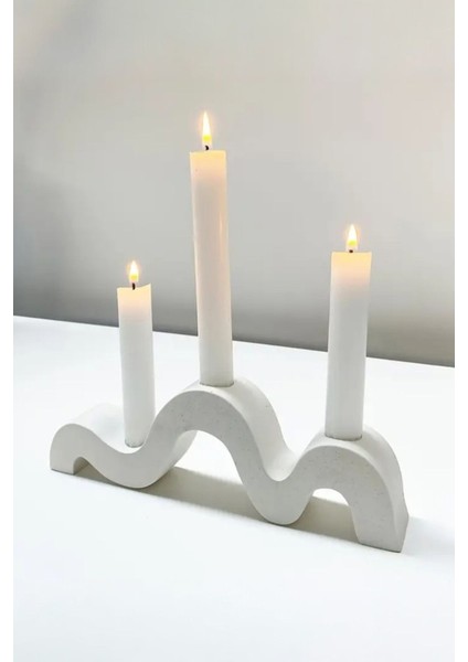 Modern Dalga Tasarımlı 3’lü Beton Mumluk Şamdan - Dekoratif El Yapımı Masa Üstü Mumluk