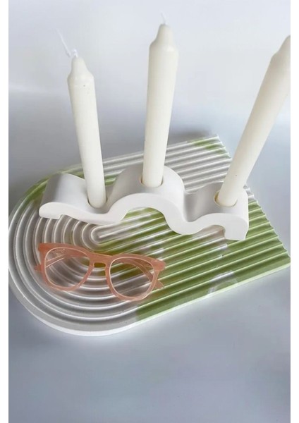 Modern Dalga Tasarımlı 3’lü Beton Mumluk Şamdan - Dekoratif El Yapımı Masa Üstü Mumluk fiyatları