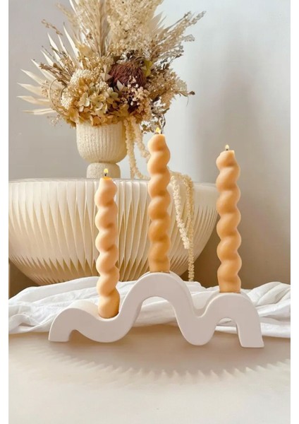 Modern Dalga Tasarımlı 3’lü Beton Mumluk Şamdan - Dekoratif El Yapımı Masa Üstü Mumluk fırsatları