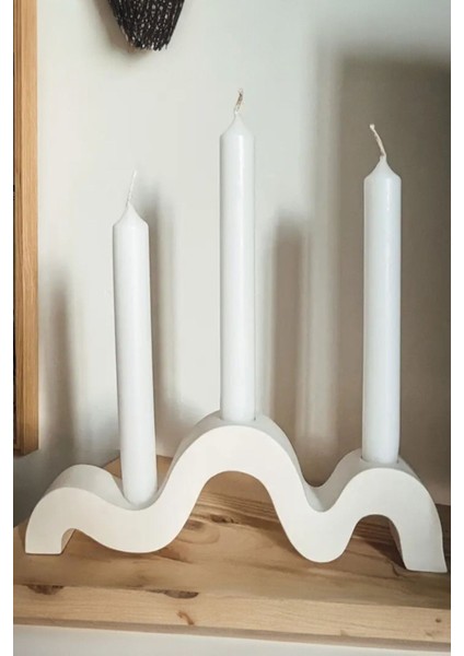 Modern Dalga Tasarımlı 3’lü Beton Mumluk Şamdan - Dekoratif El Yapımı Masa Üstü Mumluk indirimleri