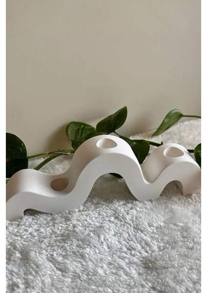 Modern Dalga Tasarımlı 3’lü Beton Mumluk Şamdan - Dekoratif El Yapımı Masa Üstü Mumluk