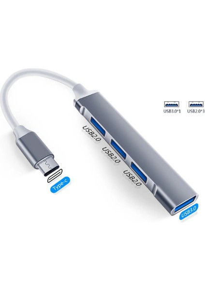 Type-C To USB Hub 4 Port Çoklayıcı Macbook ile Uyumlu Çoğaltıcı Type C To USB Converter Hub