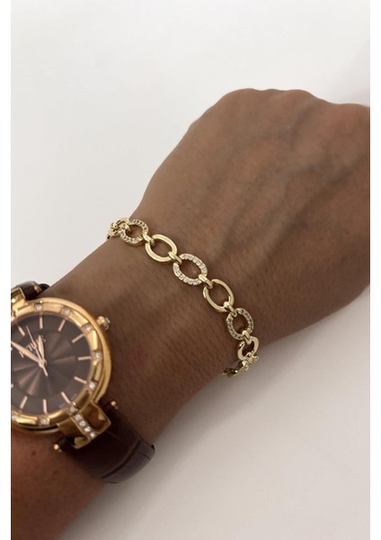 Zirkon Taşlı Gold Elips Geçmeli Vip Bileklik fiyatları