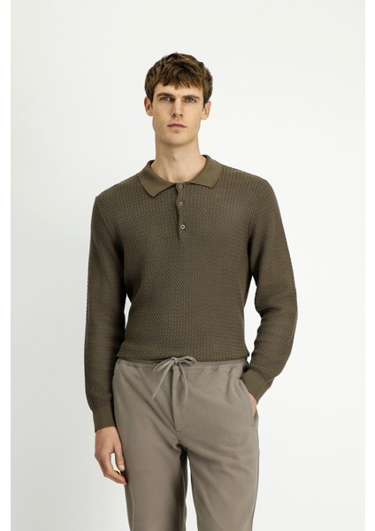 Polo Yaka Regular Fit Desenli Pamuklu Triko Kazak