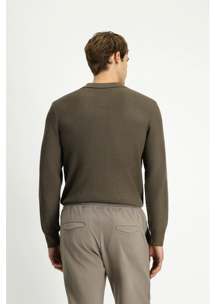 Polo Yaka Regular Fit Desenli Pamuklu Triko Kazak indirimleri