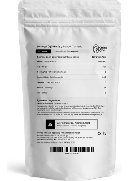 Zerdeçal Öğütülmüş 80 gr fiyatları