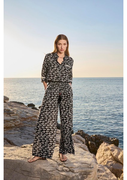 Kadın Balık Desenli Truvakar Kollu Gömlek Yaka Alt Üst Takım 25033 fiyatları