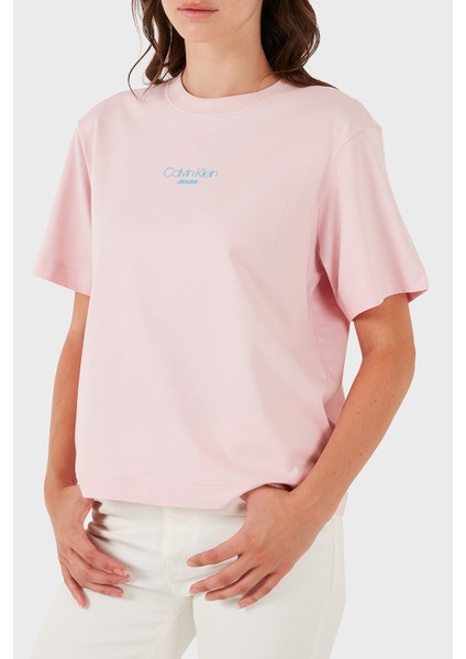 Logolu % 100 Pamuk Boxy Fit Bisiklet Yaka T Shirt LV047C858GW0S Bayan T Shirt LV047C858G W0S modelleri