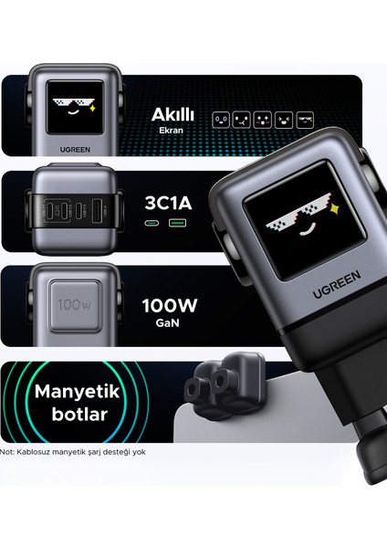 Nexode Uno 100W Robot Gan Hızlı Şarj Cihazı 3xusb-C, 1xusb-A, Gri, 45515B
