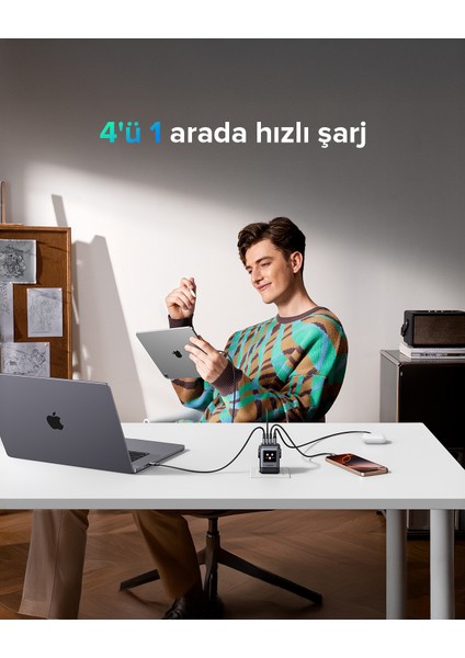 Nexode Uno 100W Robot Gan Hızlı Şarj Cihazı 3xusb-C, 1xusb-A, Gri, 45515B