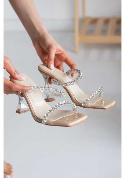 Kadın Taşlı Günlük Küt Burun Terlik Şeffaf Kadeh Topuklu Abiye Ayakkabı 121 fırsatları