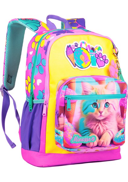 Kedi Desenli Kız Çocuk İlkokul Sırt Çantası 1001