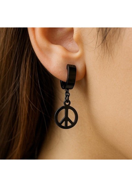 Barış Sembolü Şekilli Unisex Deliksiz Kulaklara Sıkıştırmalı Siyah Çelik Küpe fiyatları