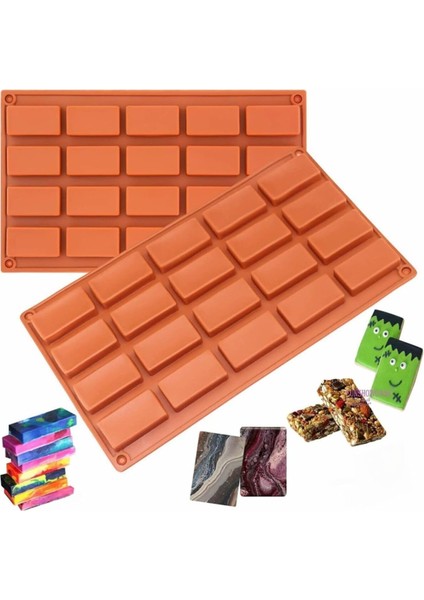 Dikdörtgen Reçine-Epoksi-Polyester-Sabun Kalıbı 20 Li Silikon Sarı Sarı ECMELNM21