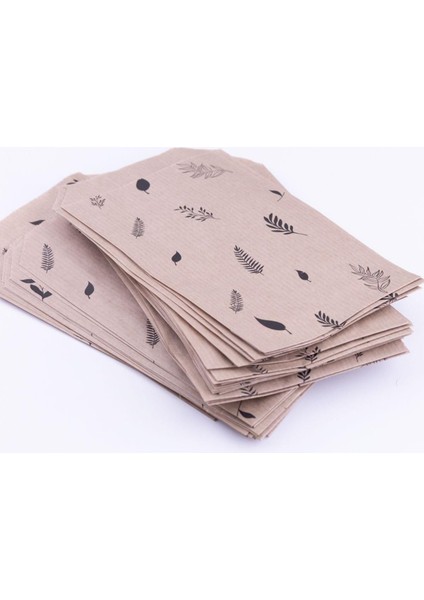 Karışık Yaprak Desenli Kese Kağıdı, Kraft Üzeri Siyah 11X20-100 Adet