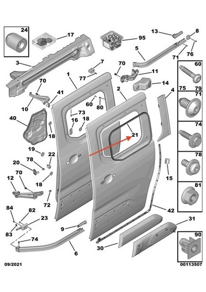 Citroen Berlingo 3 / Classic Peugeot Partner 3 ve Tepee Arka Kapı Cam Fitili 9824027780