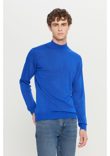 ALTINYILDIZ CLASSICS Erkek Saks Tüylenme Yapmayan Standart Fit Normal Kesim Yarım Balıkçı Yaka Triko Kazak