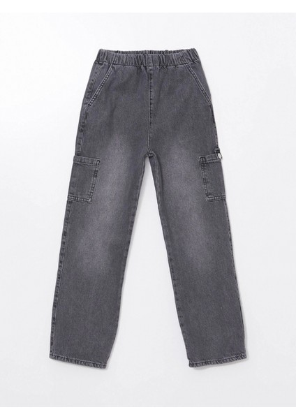 Lcw Kids Siyah Beli Lastikli Kız Çocuk Kargo Jean Pantolon