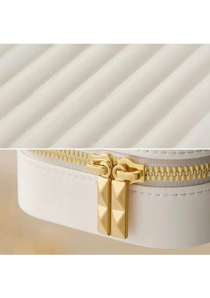 Yeni Tasarım Mini Beyaz Takı Kutusu - Özel Aynalı Fermuarlı Küpe Kolye Yüzük Organizer modelleri