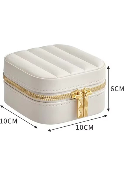 Yeni Tasarım Mini Beyaz Takı Kutusu - Özel Aynalı Fermuarlı Küpe Kolye Yüzük Organizer fırsatları