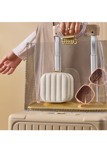 Yeni Tasarım Mini Beyaz Takı Kutusu - Özel Aynalı Fermuarlı Küpe Kolye Yüzük Organizer indirimleri