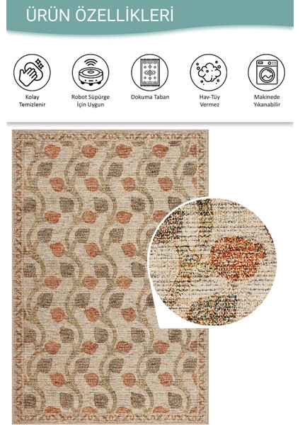 Nora Bej / Turuncu Vintage Dokulu Nar Desenli Dokuma Tabanlı Şönil Halı Al 486 fırsatları