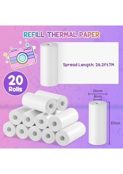 20 Rulo Termal Kağıt 57 mm x 25 Mm, Çocuk Kamerası Için Termal Kağıt, Baskı Kağıdı, Anında Baskı Için Yedek Baskı Kağıdı, Termal Rulo, Çocuk Kamerası Için, Mini Termal Yazıcı Için Yazıcı Kağıdı modelleri