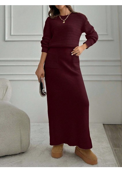 TKM0002 Kadın Saç Örgülü Uzun Etekli Cepli Triko Takım fiyatları