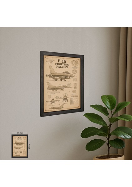 F-16 Tablo Metal Çerçeveli Ahşap Pilot - Havacı - Uçak Tutkunu