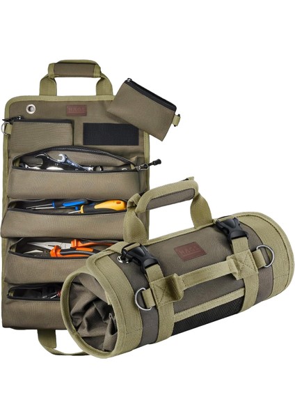 Alet Çantası, Ağır Hizmet Tipi Kanvas Rulo Takım Çantası, Katlanabilir Alet Organizer El Çantası, Tamirci Marangoz Teknisyen Hobici Takım Çantası, Alet Takım Anahtar Düzenleyici Çanta Haki