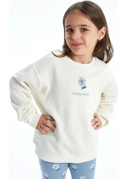 Lcw Kids Ekru Bisiklet Yaka Çiçekli Kız Bebek Sweatshirt ve Tayt 2'li